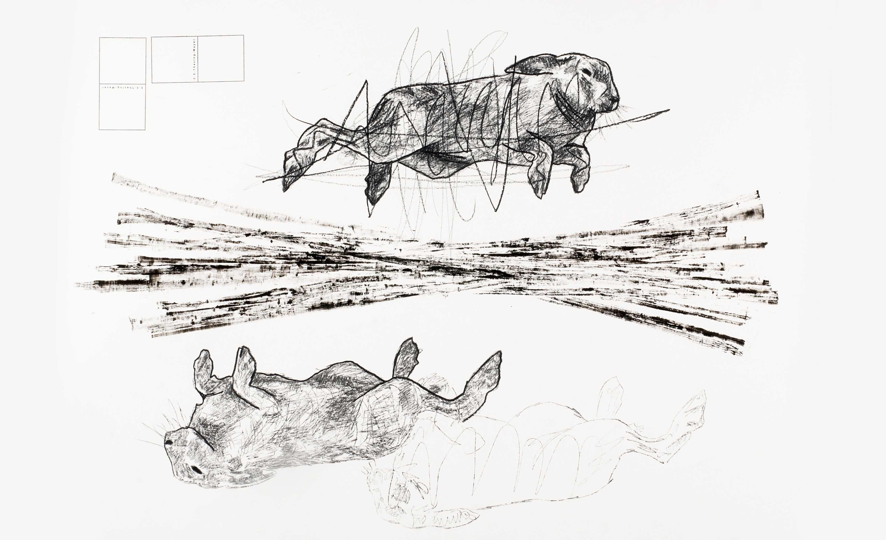dynamische Illustration springende Hasen Zeichnung